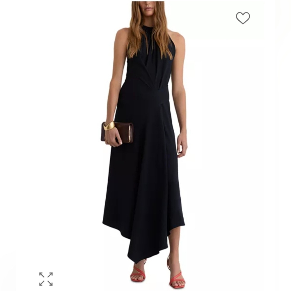 Reiss Black Maeve Drape Detail Occasion Midi Dress 4 $325